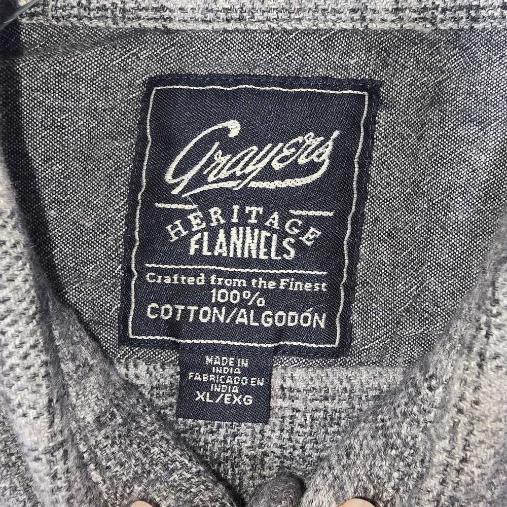 Grayers Heritage Flannels Mens XL Grey Plaid 100% Cotton Button Down Shirt - Picture 3 of 9